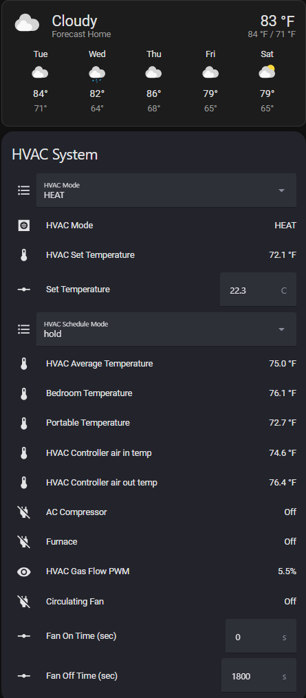 Home Assistant HVAC Control Dashboard for Pico W Controller