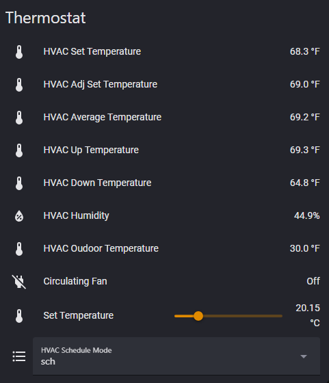 Home Assistant HVAC Control Dashboard Thermostat